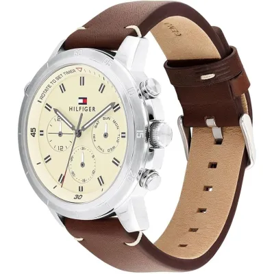 Tommy Hilfiger Brown Leather Strap Parchment Watch